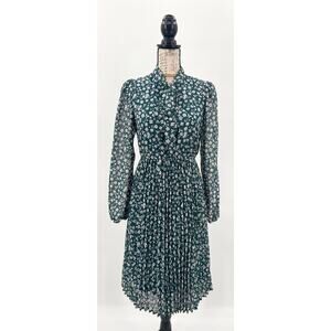 B2 Lark + Grey Green Floral Midi Dress Small Long Sleeve Cottagecore Romantic